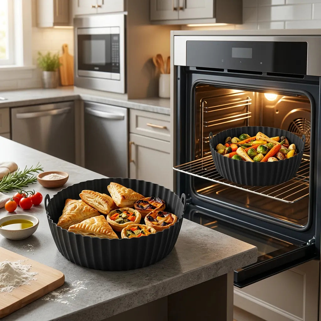 2 Adet Silikon Air Fryer Pişirme Kabı Ithal - Tüm Cihazlara Uyumlu - Siyah