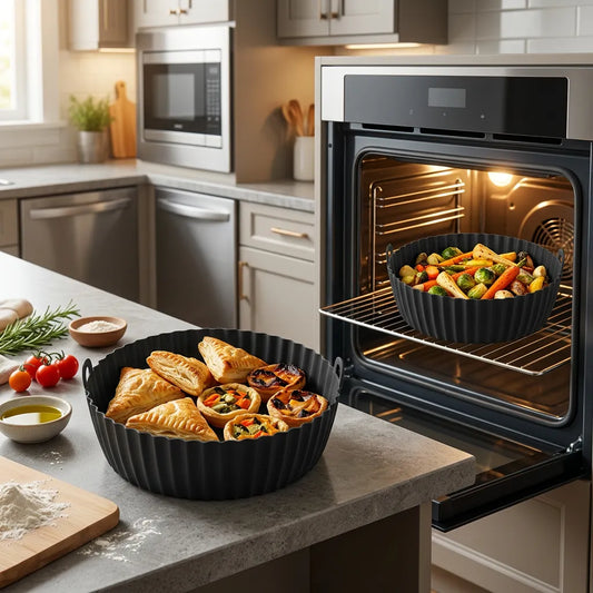 2 Adet Silikon Air Fryer Pişirme Kabı Ithal - Tüm Cihazlara Uyumlu - Siyah