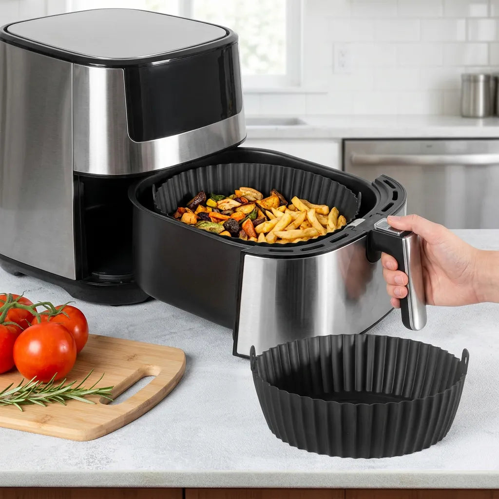 2 Adet Silikon Air Fryer Pişirme Kabı Ithal - Tüm Cihazlara Uyumlu - Siyah