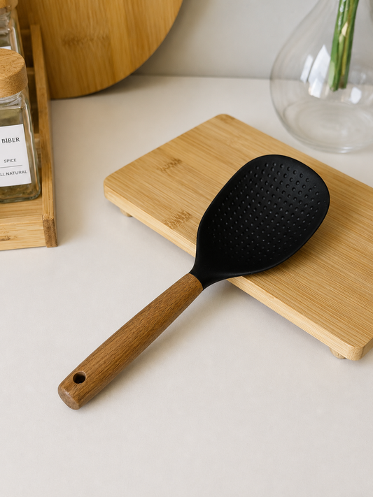 Cook Akasya Ağacı Tutmalı Silikon Pilav Kaşığı Siyah KOD:10957