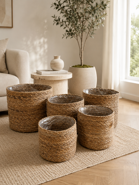 5’li Handmade Hasır Saksı Sepet Organizer Set