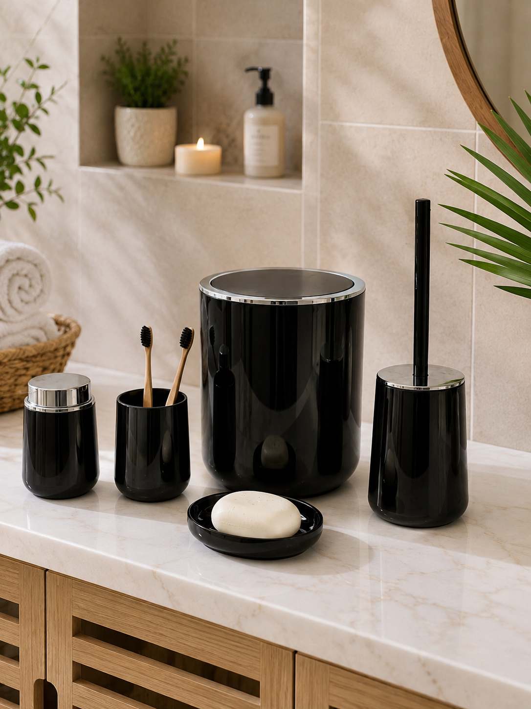 İnter 5 Parça Akrilik Banyo Seti Siyah KOD:3630
