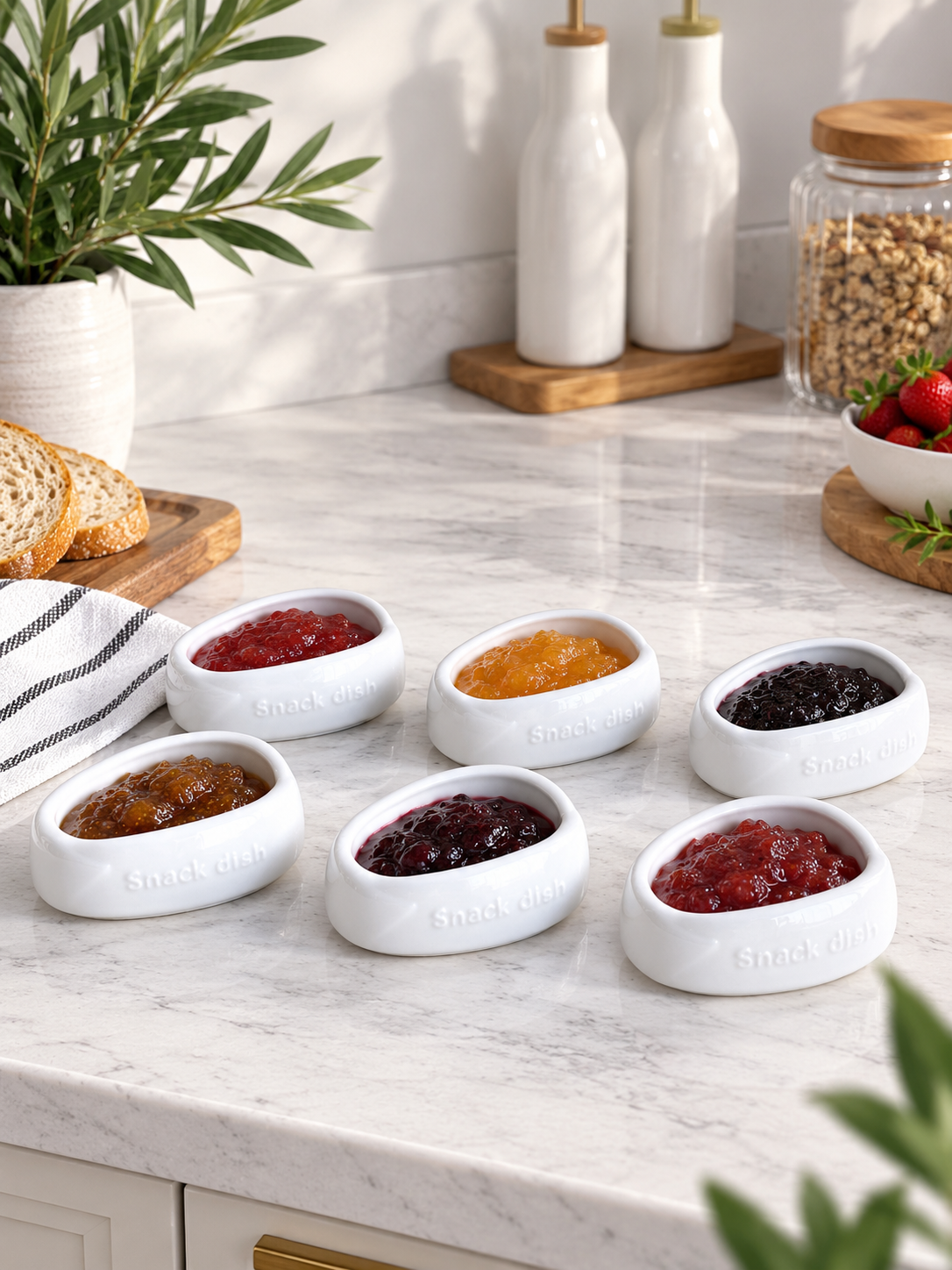 Snack Dish Yuvarlak Porselen Çerezlik Recelik Seti 6 Adet KOD:8334