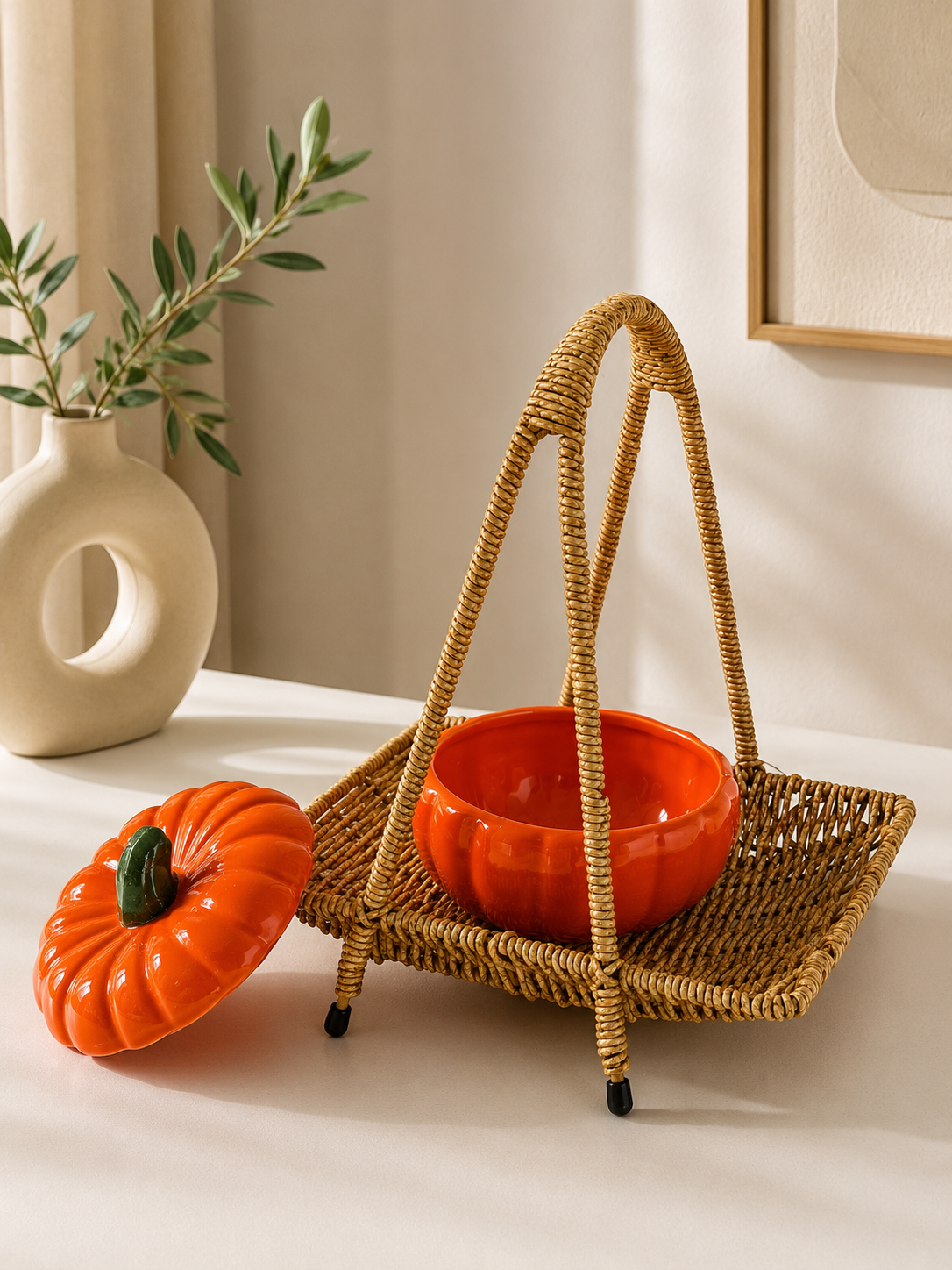 Alexy Rattan Standlı Kabak Sunumluk Seti Naturel KOD:51214