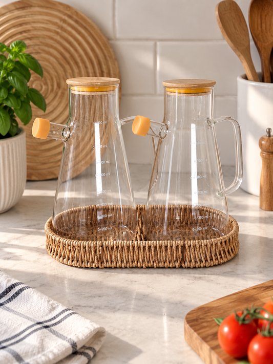 Vadi Oval Rattan Standlı İkili Yağdanlık Seti 900 ml KOD: