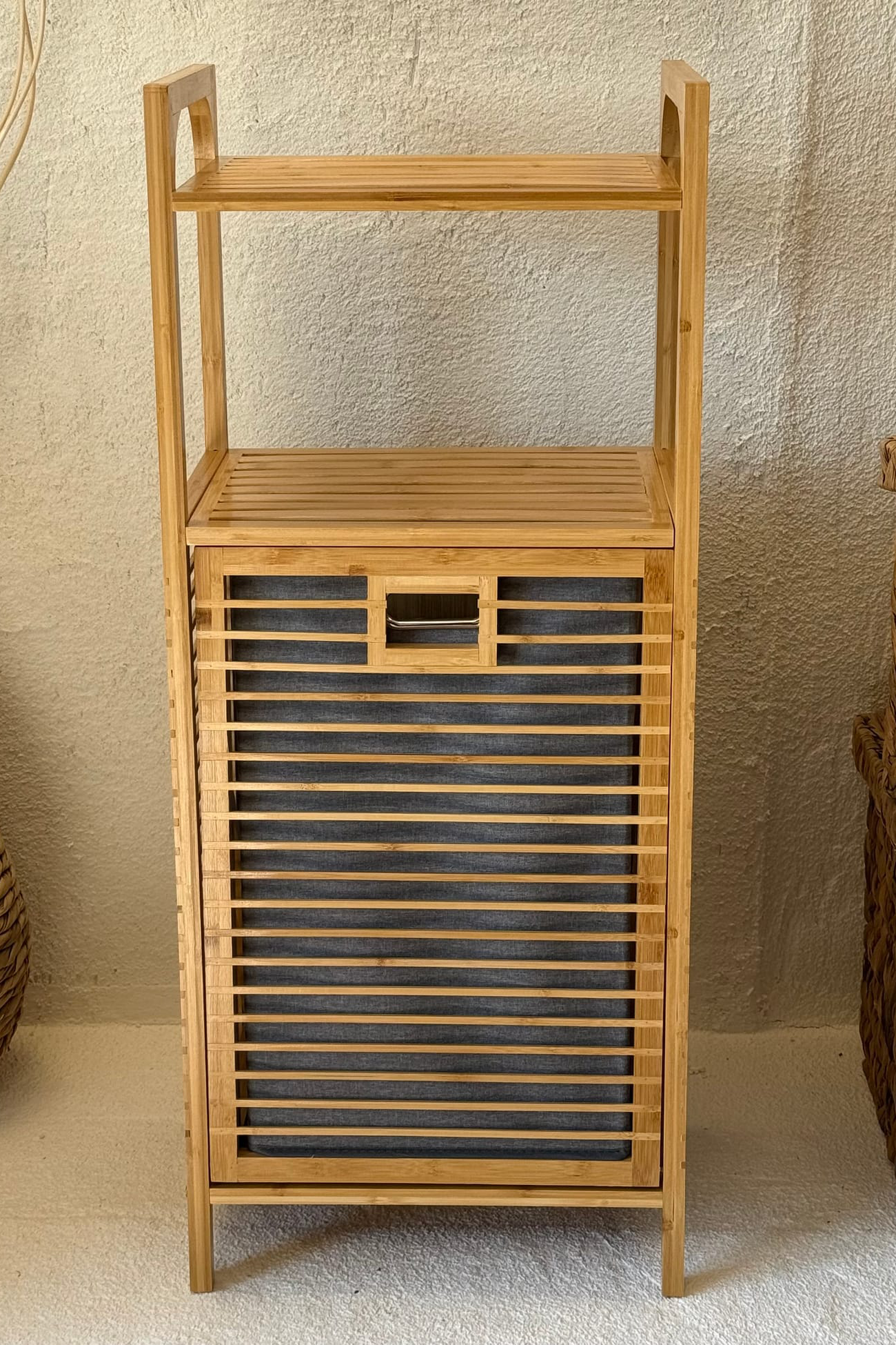 2 Adet Eva  Medusa Bambu Kirli Çamaşır Sepeti 2 Katlı Raf Banyo Dolabı 95x40x30 cm