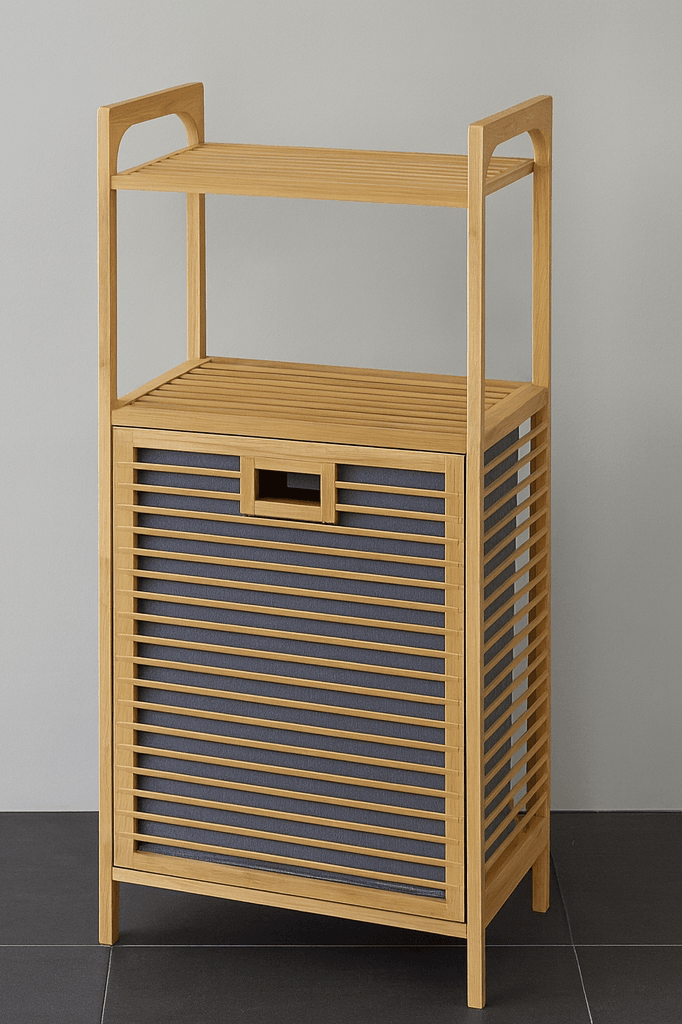 Eva  Medusa Bambu Kirli Çamaşır Sepeti 2 Katlı Raf Banyo Dolabı 95x40x30 cm
