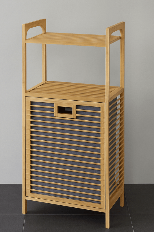 Eva  Medusa Bambu Kirli Çamaşır Sepeti 2 Katlı Raf Banyo Dolabı 95x40x30 cm